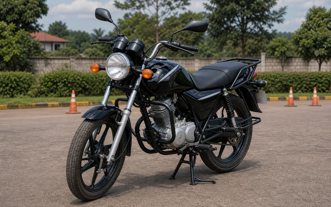 Plain motorcycle course vehicle with softly blurred number plate