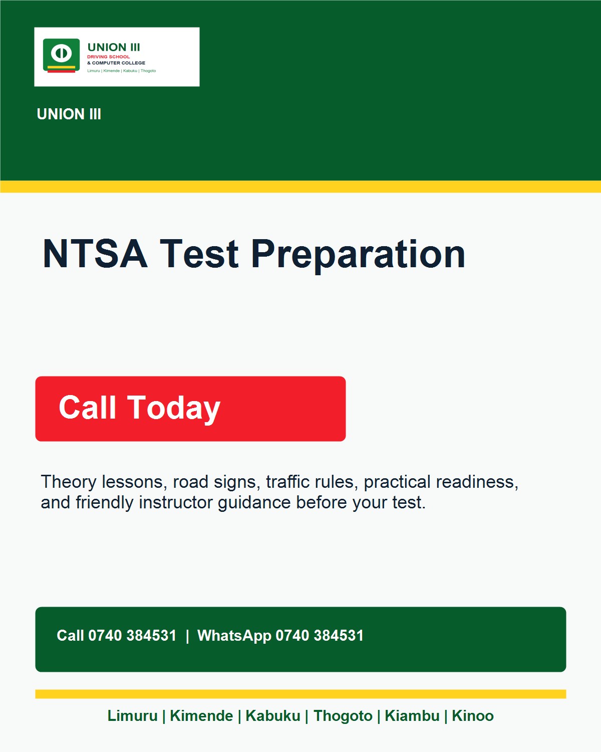 Union III NTSA test preparation poster